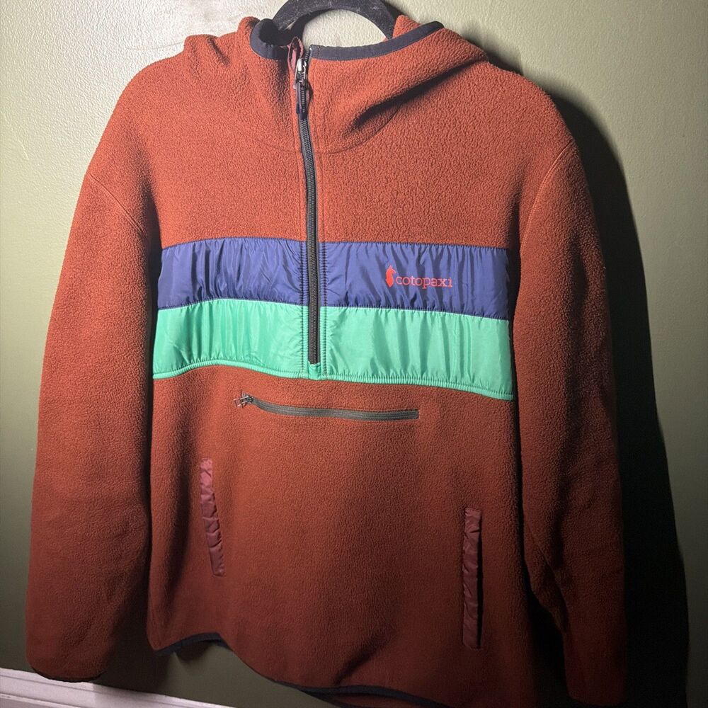 Cotopaxi Teca Fleece Men's Rust Orange Hoodie Hooded 1/2 Zip Sweater Size XL